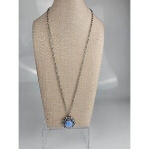 Vintage Avon Blue Cabochon Rhinestone Halo Pendant Necklace